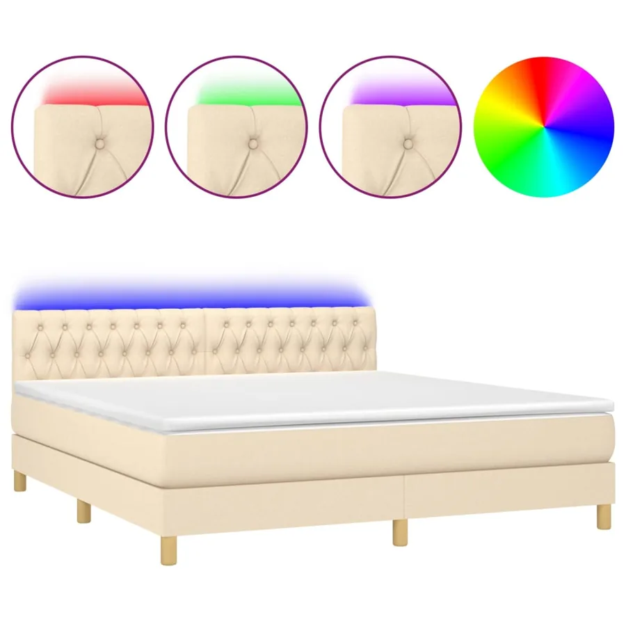 Sommier à lattes de lit avec matelas LED Crème 180x200 cm Tissu - 2