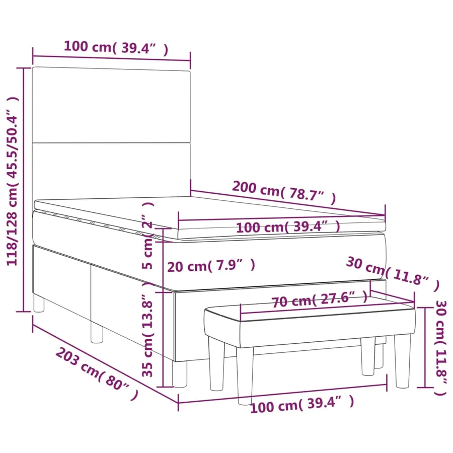 Sommier à lattes de lit avec matelas Gris foncé 100x200cm Tissu - 12