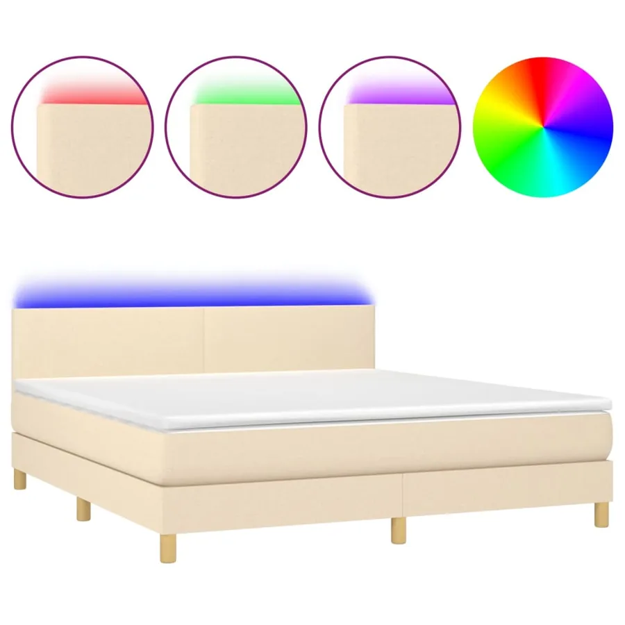 Sommier à lattes de lit avec matelas LED Crème 180x200 cm Tissu - 2