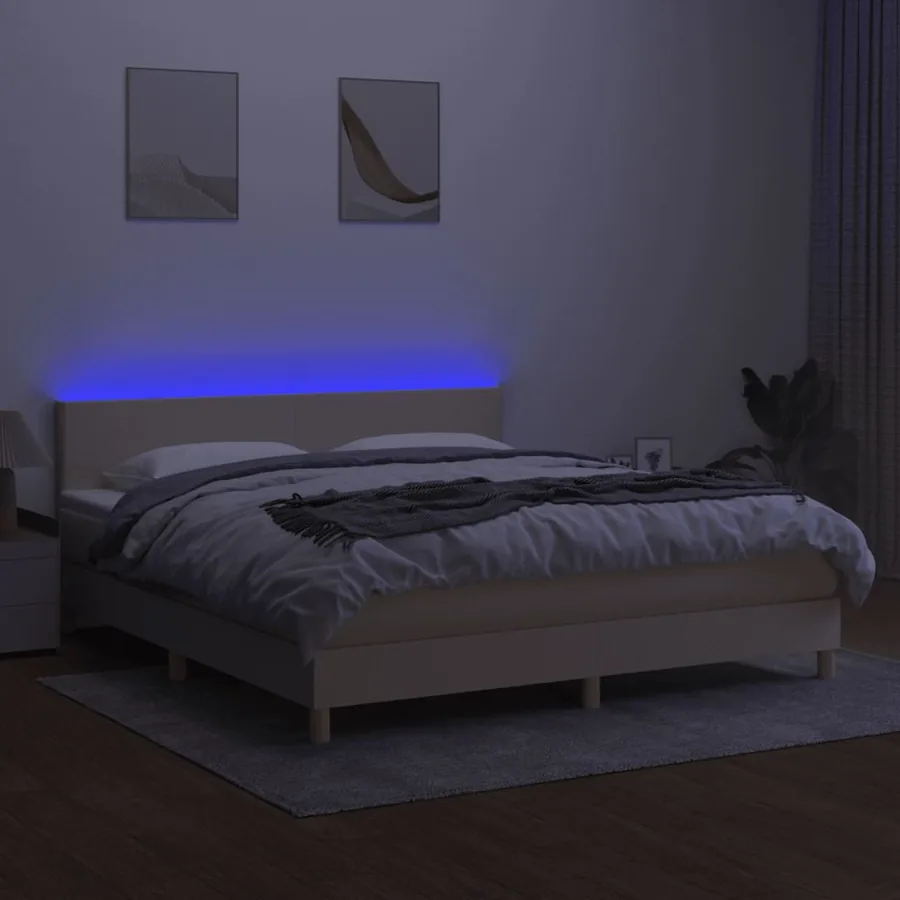 Sommier à lattes de lit avec matelas LED Crème 180x200 cm Tissu - 4