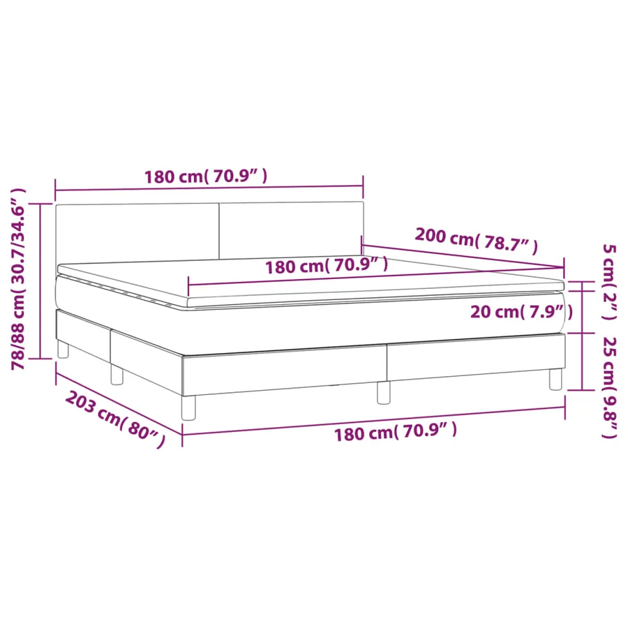 Sommier à lattes de lit avec matelas LED Crème 180x200 cm Tissu - 8