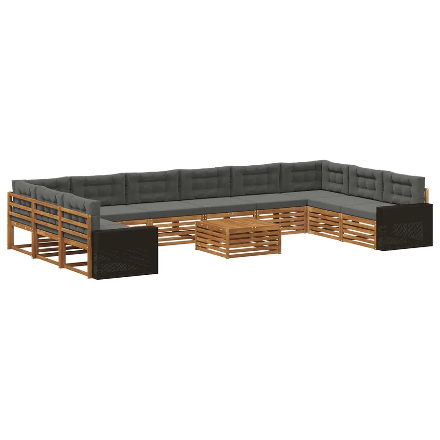 Ensembles de canapés avec coussin 11 pcs Bois d'Acacia Massif - 2