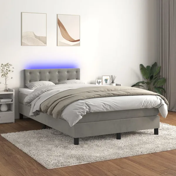 Sommier à lattes de lit avec matelas LED Gris clair 120x200 cm