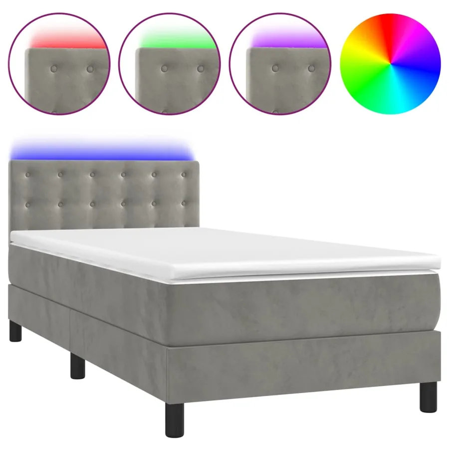 Sommier à lattes de lit avec matelas LED Gris clair 100x200 cm - 2