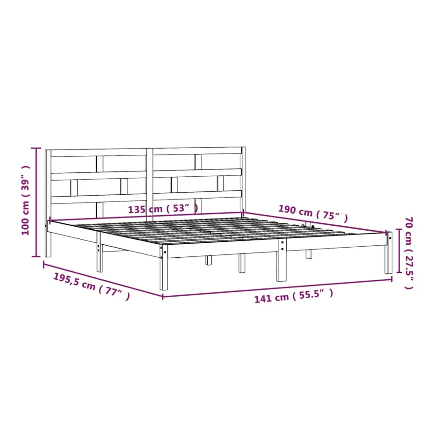 Cadre de lit sans matelas noir bois massif - 9