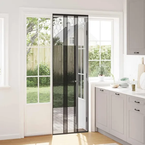 Écran de porte insectes avec rideau en maille Noir 70 x 220 cm