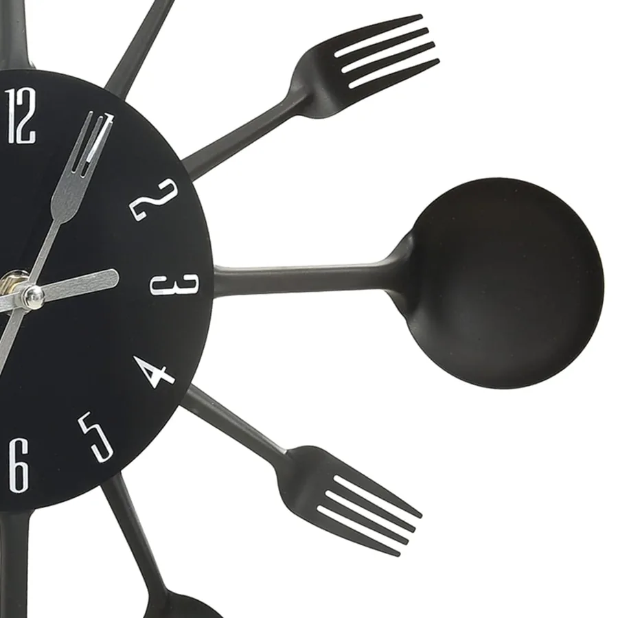 Horloge murale et cuillère avec fourchette Noir 40 cm Aluminium - 4