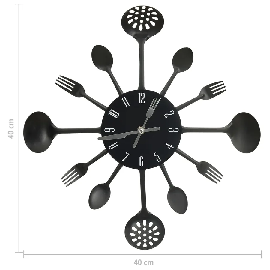 Horloge murale et cuillère avec fourchette Noir 40 cm Aluminium - 5