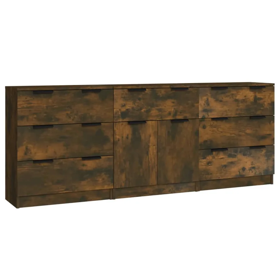Buffets 3 pcs Chêne fumé Bois d'ingénierie - 2