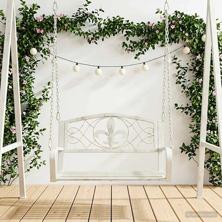 Banc Balançoire Acier 71,5 x 59 x 55 cm Blanc antique