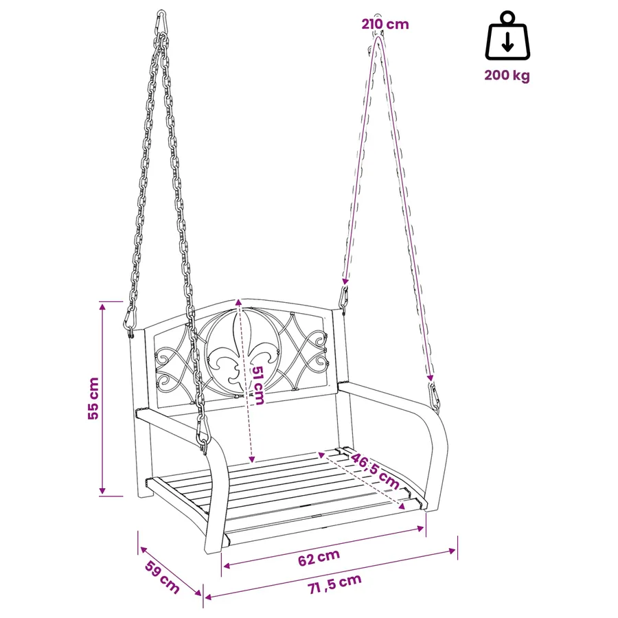 Banc Balançoire Acier 71,5 x 59 x 55 cm Blanc antique - 7