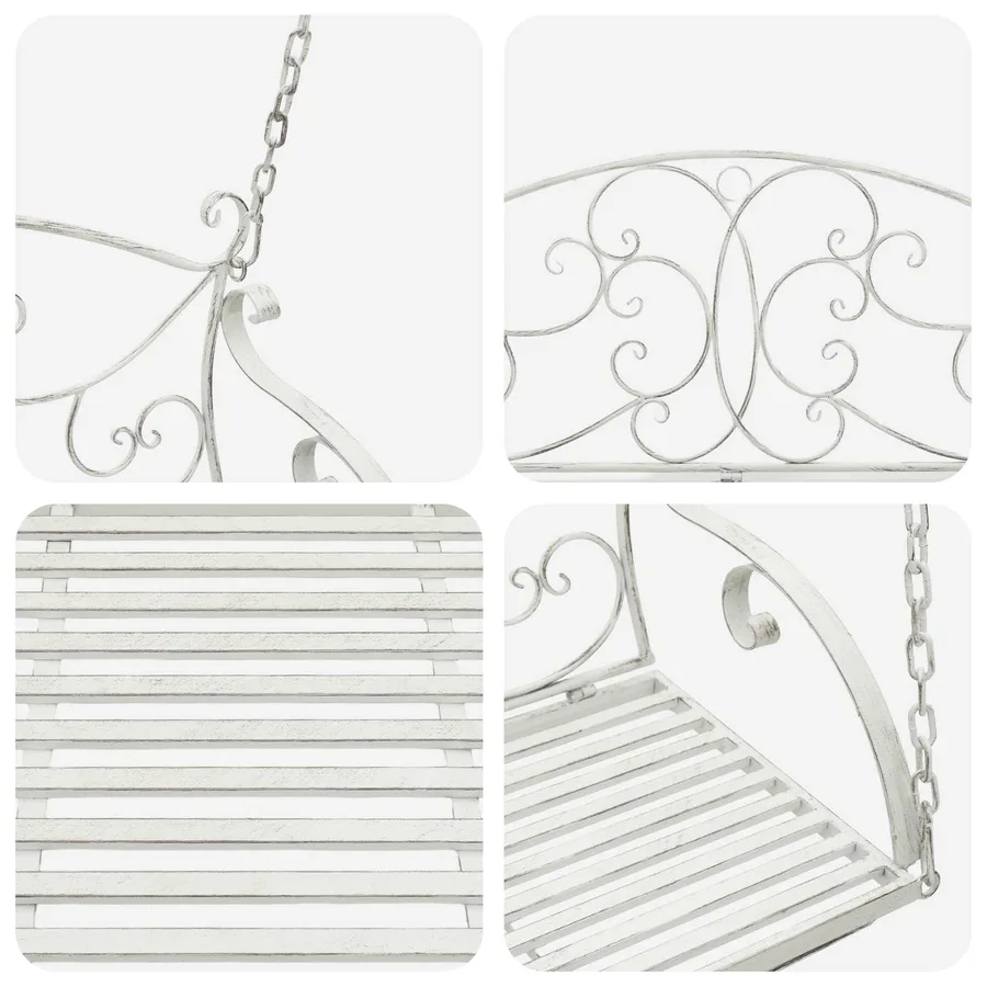 Banc Balançoire Acier 110 x 52,5 x 47 cm Blanc antique - 6