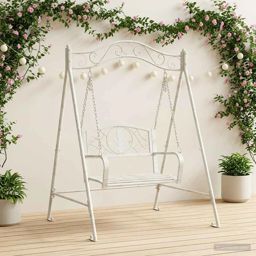 Banc Balançoire Acier 113 x 121,5 x 168 cm Blanc antique