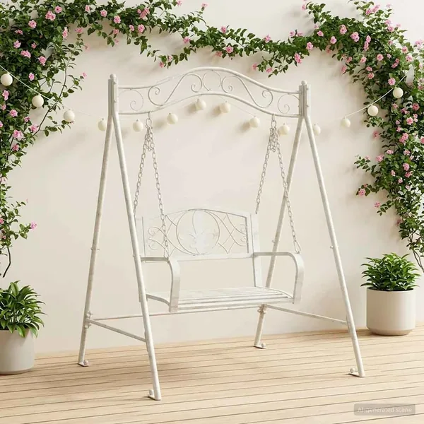 Banc Balançoire Acier 113 x 121,5 x 168 cm Blanc antique