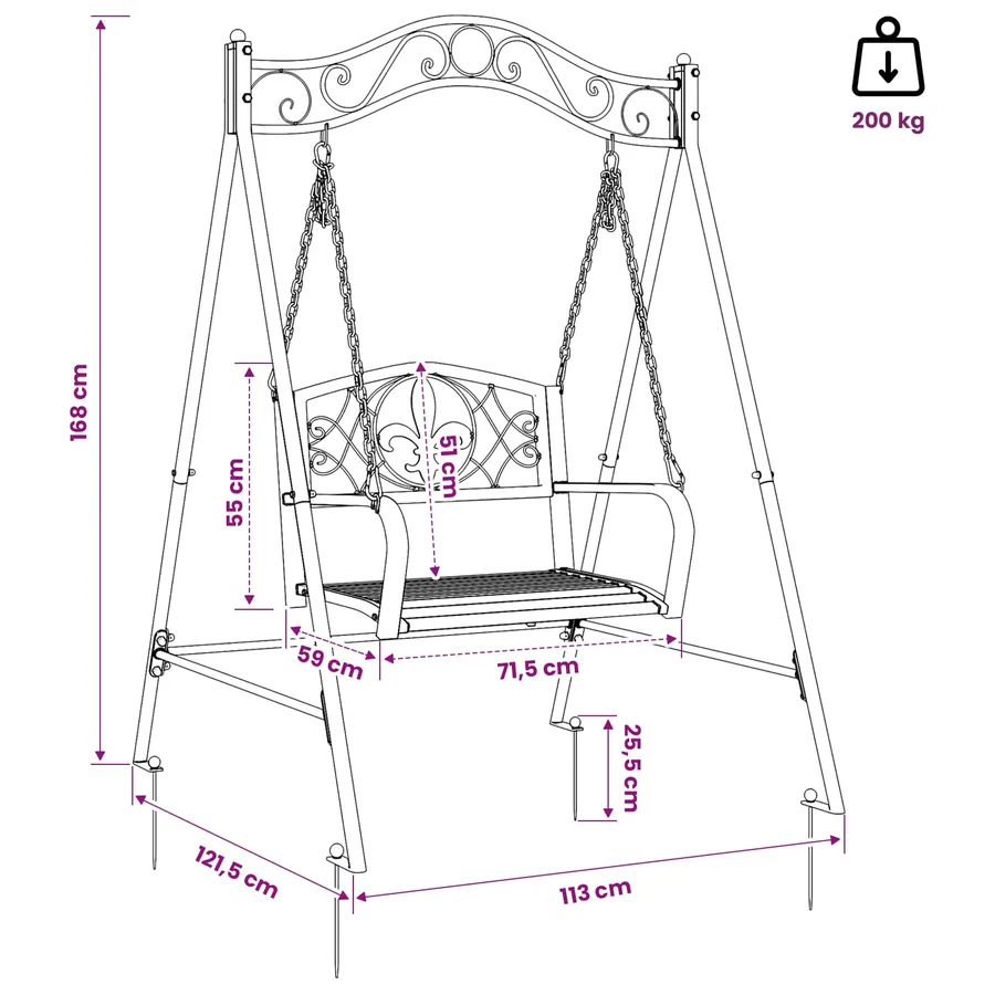 Banc Balançoire Acier 113 x 121,5 x 168 cm Blanc antique - 8