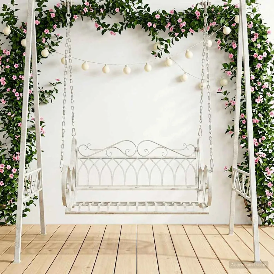 Banc Balançoire Acier 109 x 75 x 59 cm Blanc antique