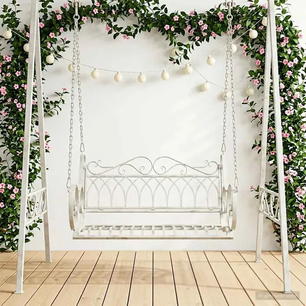 Banc Balançoire Acier 109 x 75 x 59 cm Blanc antique