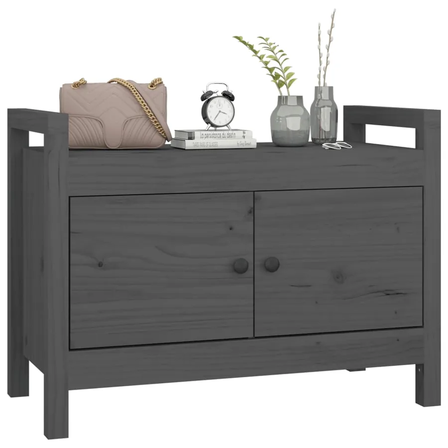 Banc d'entrée Gris 80x40x60 cm Bois de pin massif - 8