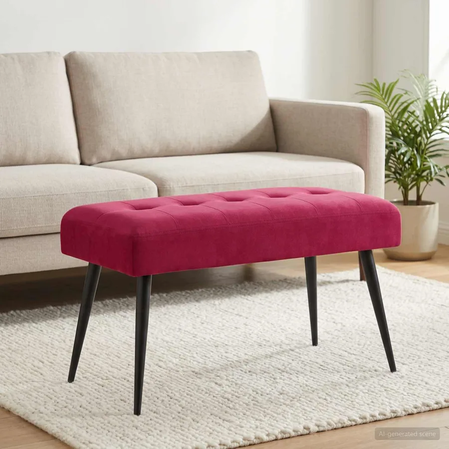 Banc avec capitonnage bouton Bordeaux 80 x 40 x 46 cm Velours - 3