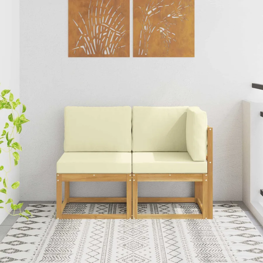 Canapé d’extérieur milieu et coin avec coussin 2 Pièce Blanc