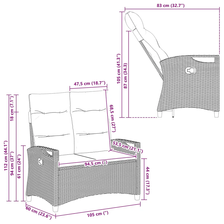 Banc de jardin avec oreiller 105 x 60 x 112 cm acier - 12