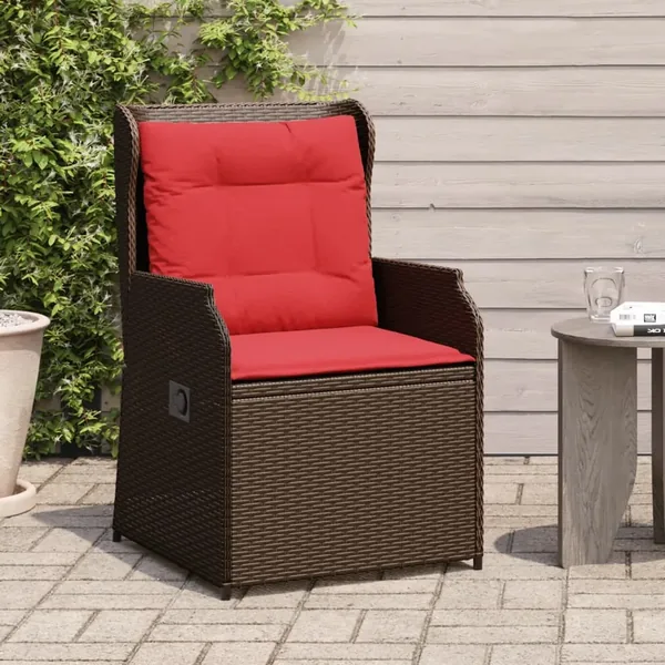 Chaises inclinables de jardin lot de 2 et coussins marron rotin