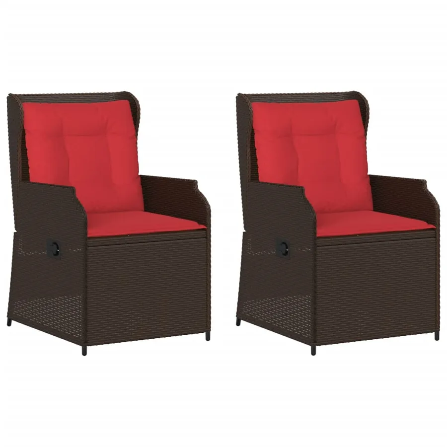 Chaises inclinables de jardin lot de 2 et coussins marron rotin - 2