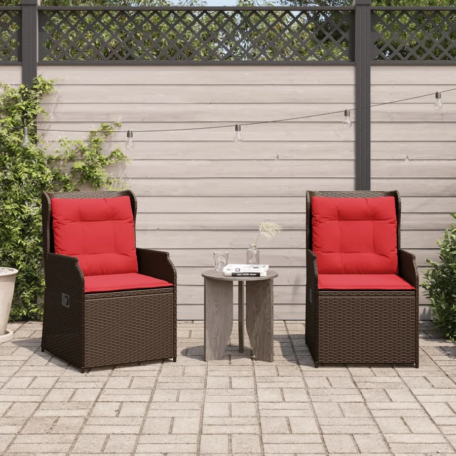 Chaises inclinables de jardin lot de 2 et coussins marron rotin - 3