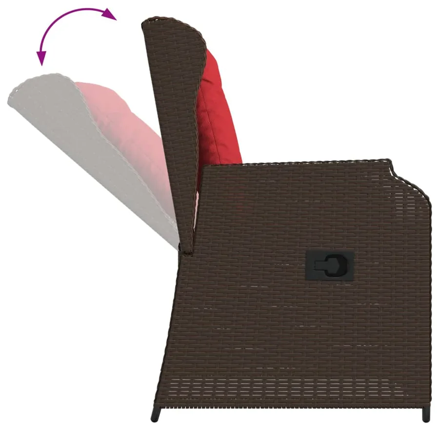 Chaises inclinables de jardin lot de 2 et coussins marron rotin - 8