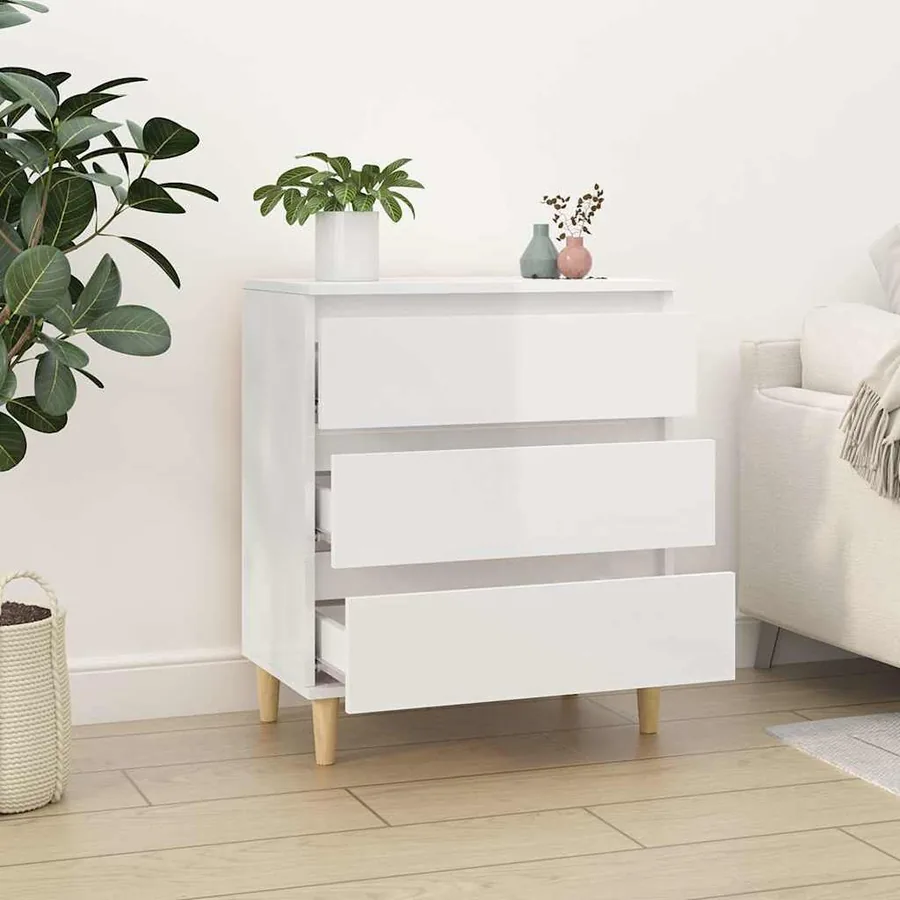 Buffet Blanc brillant 60x35x70 cm Bois d'ingénierie - 3