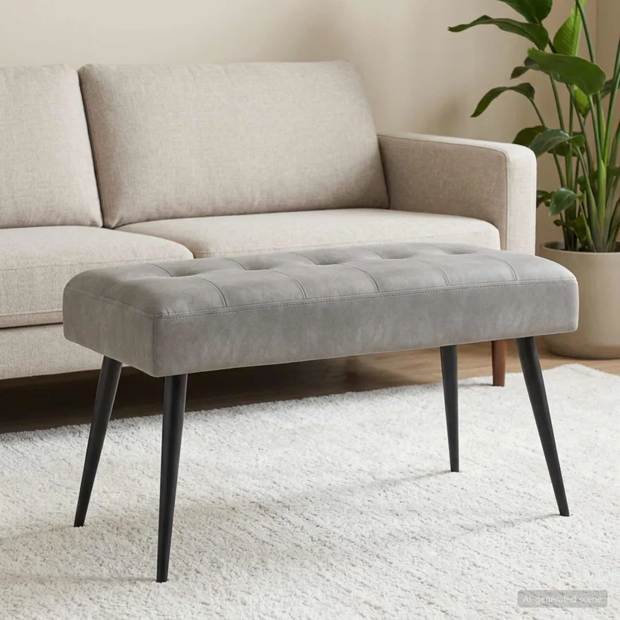 Banc avec capitonnage bouton Gris clair 80 x 40 x 46 cm Velours - 3