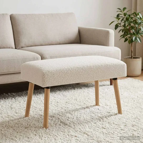 banc Uni Crème 80 x 40 x 46 cm Bouclé