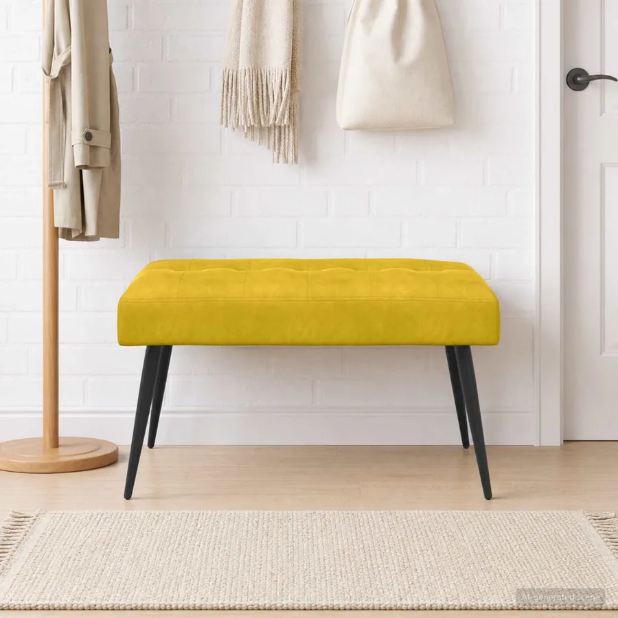 Banc avec capitonnage bouton Jaune 80 x 40 x 46 cm Velours - 4