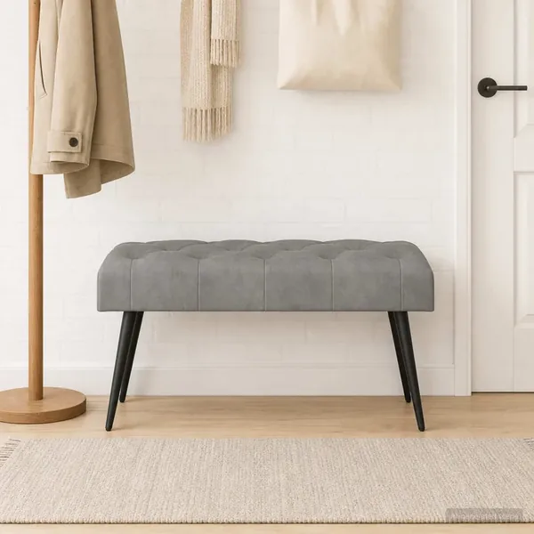 Banc avec capitonnage bouton Gris clair 80 x 40 x 46 cm Velours