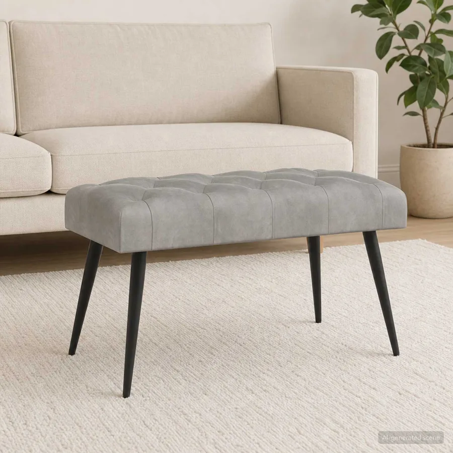 Banc avec capitonnage bouton Gris clair 80 x 40 x 46 cm Velours - 3