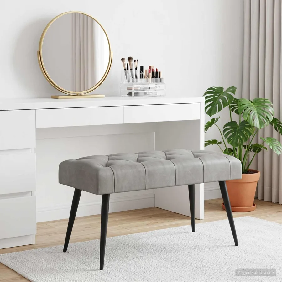 Banc avec capitonnage bouton Gris clair 80 x 40 x 46 cm Velours - 4