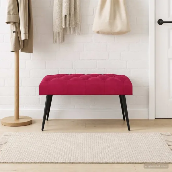 Banc avec capitonnage bouton Bordeaux 80 x 40 x 46 cm Velours