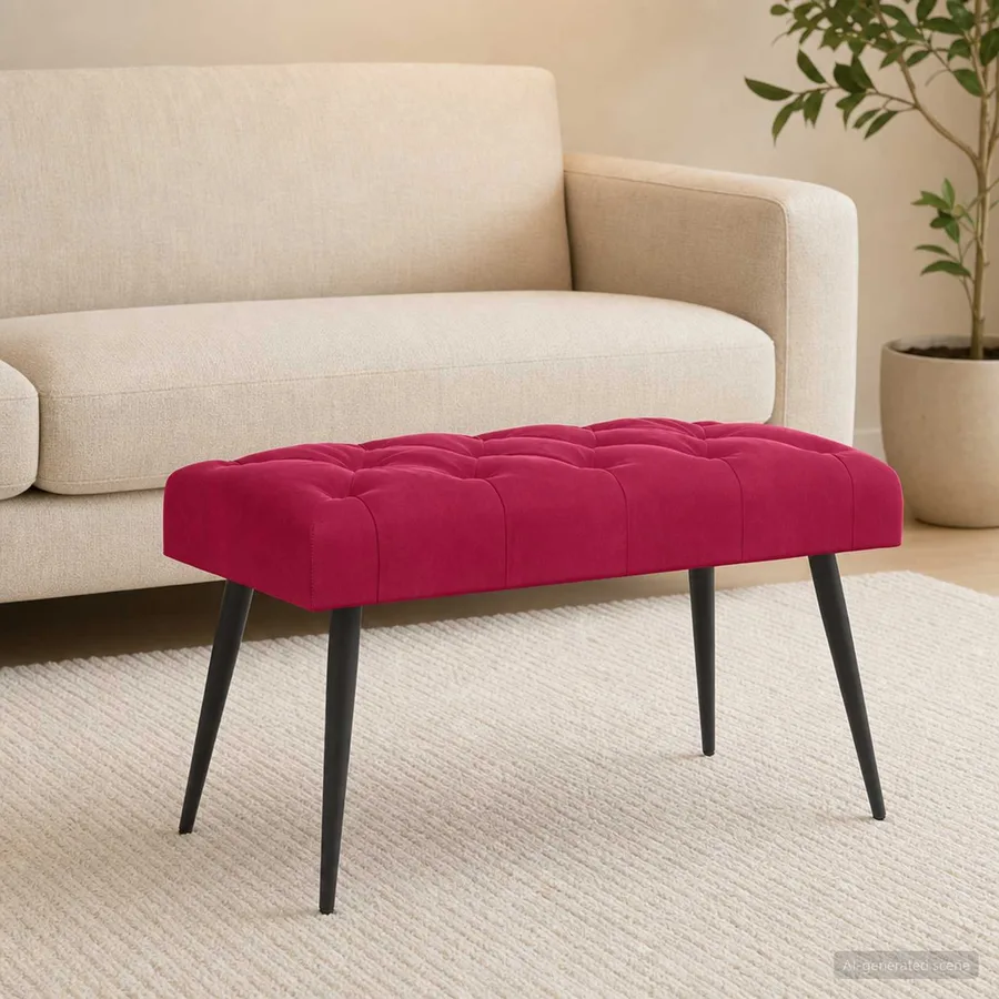 Banc avec capitonnage bouton Bordeaux 80 x 40 x 46 cm Velours - 4