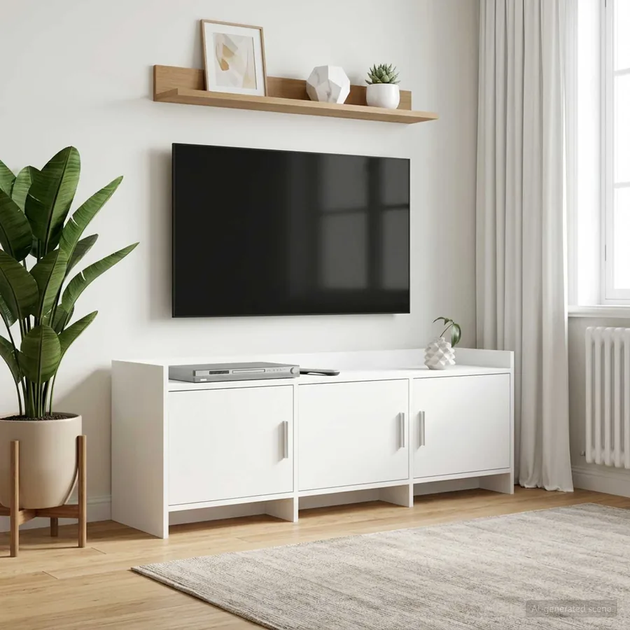 Meuble TV 130 x 33 x 47 cm Blanc Bois d'ingénierie