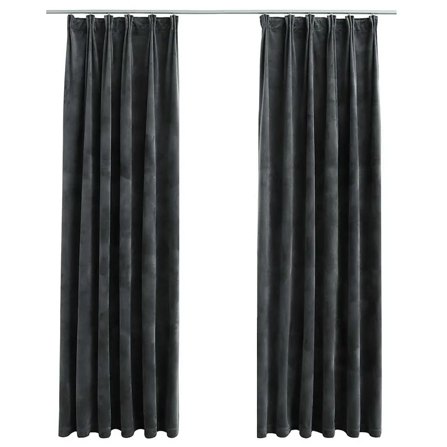 Rideaux occultants et crochet 2pcs Velours Anthracite 140x225cm - 2