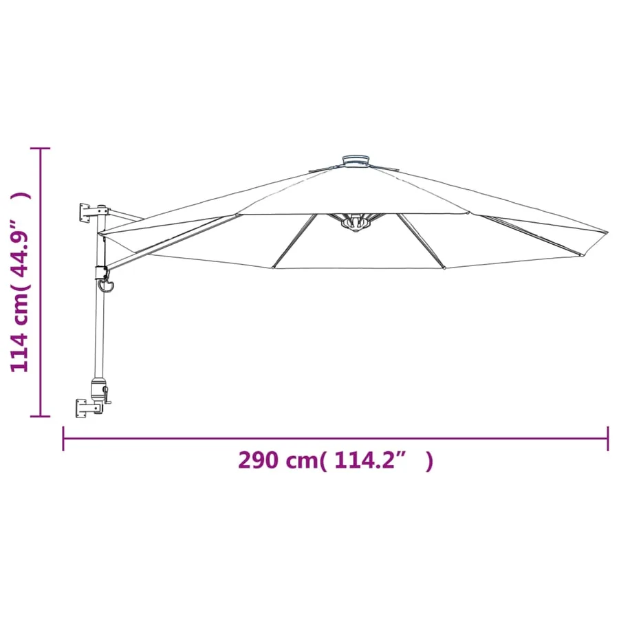 Parasol mural avec LED rouge vif 290 cm - 10