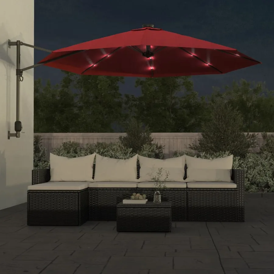 Parasol mural avec LED rouge vif 290 cm - 3