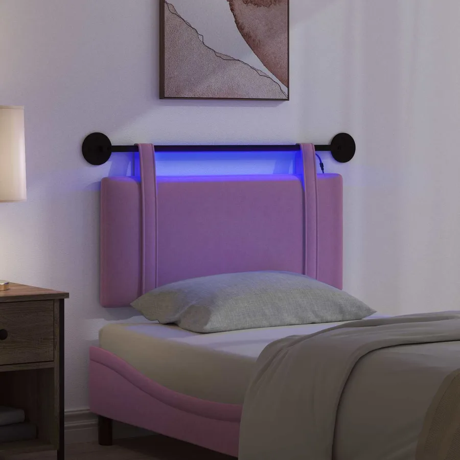 Tête de lit suspendue Avec lumière LED Rose Tissu - 5