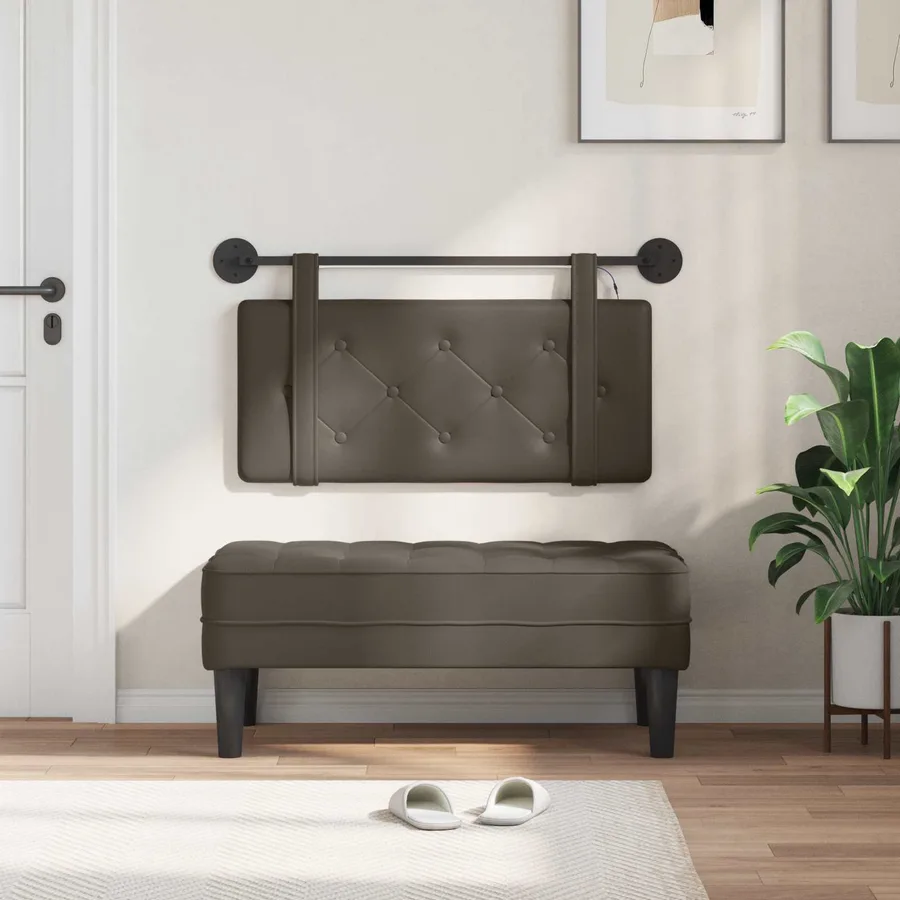 Tête de lit suspendue Avec lumière LED Gris Simili cuir - 3