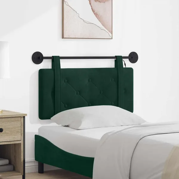 Tête de lit suspendue Avec lumière LED Vert foncé Velours