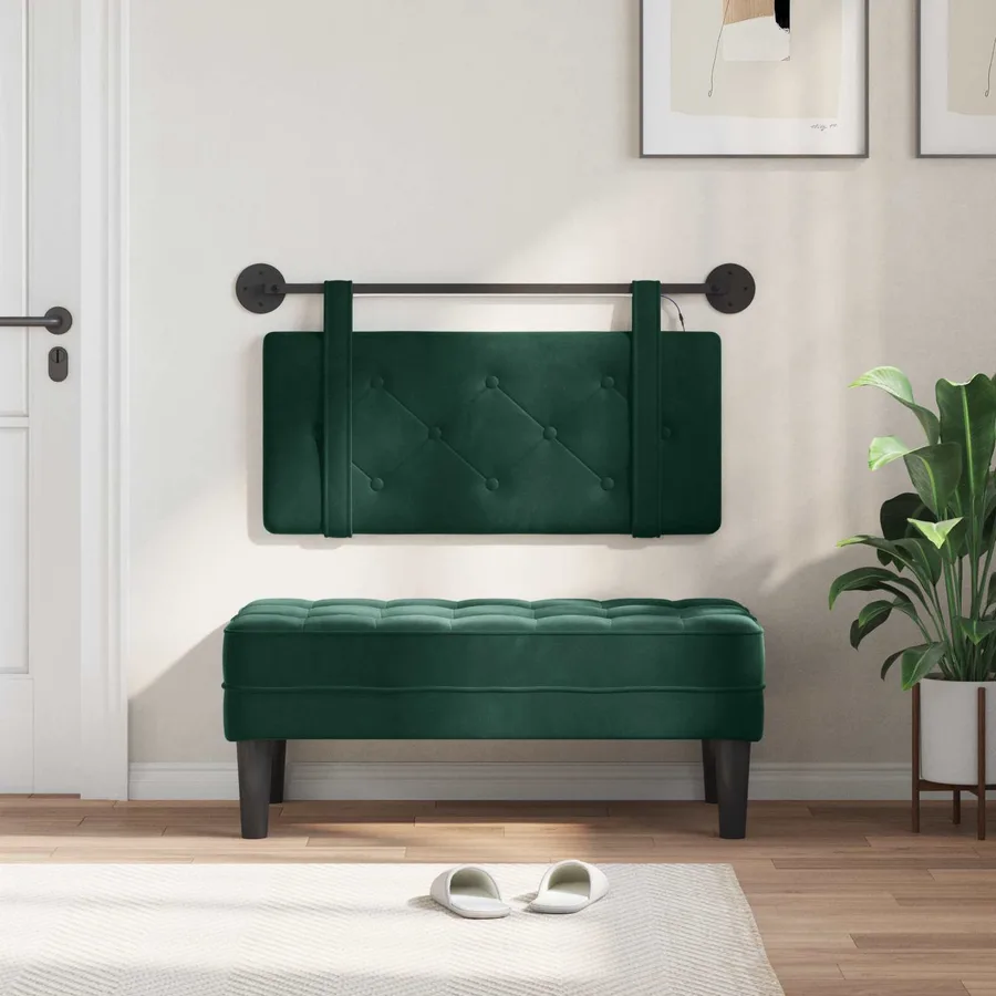 Tête de lit suspendue Avec lumière LED Vert foncé Velours - 3