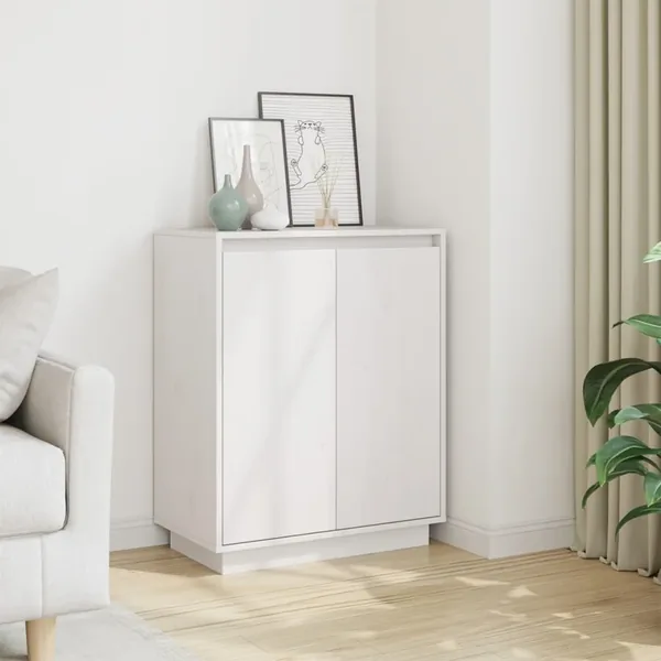 Buffet Blanc 60x34x75 cm Bois massif de pin