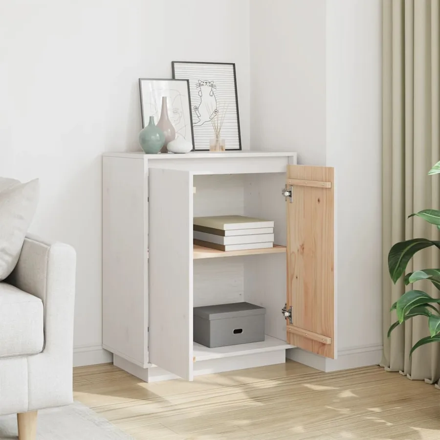 Buffet Blanc 60x34x75 cm Bois massif de pin - 3
