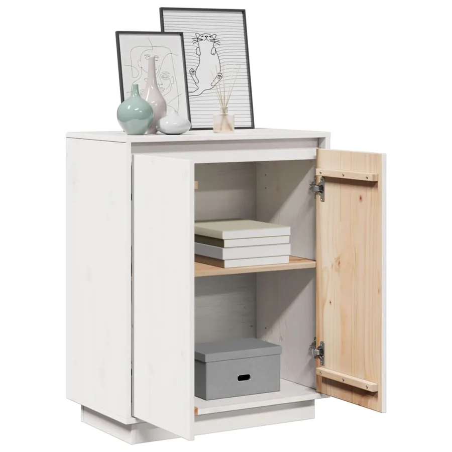 Buffet Blanc 60x34x75 cm Bois massif de pin - 5