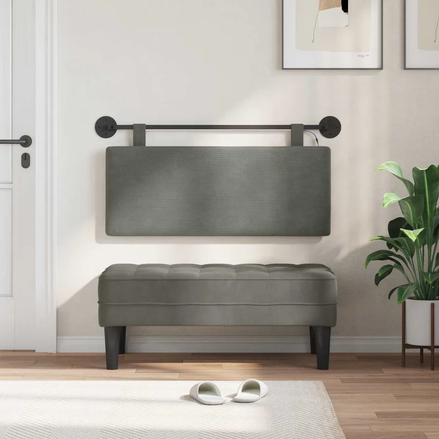 Tête de lit suspendue Gris clair Tissu en velours côtelé - 3